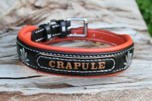 collier cuir bouledogue français avec son nom