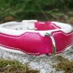 COLLIER BOULEDOGUE EN CUIR ROSE ET BLANC