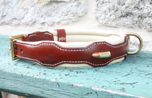 Collier MALINOIS - Modèle RIC 132 - En cuir havane & crème