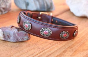 Collier chien BYZANCE - En cuir acajou profond