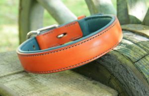 Collier chien PARIS 16ième - En cuir orange & bleu