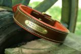 Collier chien OCTOBRE - En cuir marron & orange