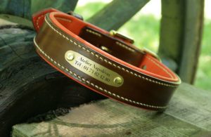 Collier chien OCTOBRE - En cuir marron & orange