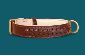 Collier chien TRESSÉ - En cuir marron & crème