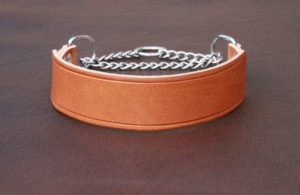 Collier chien cuir FAUVE - chaine martingale argentée