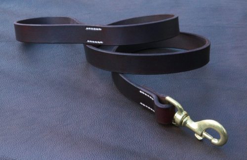 Laisse large 2.5 cm - 1m15 en cuir ACAJOU PROFOND