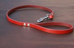 Laisse 75 cm en cuir CHERRY - Fine & irisée - Inox