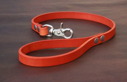 Laisse courte 70 cm en cuir ORANGE