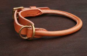 Collier chien étrangleur réglable en cuir rond FAUVE