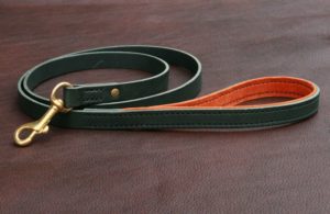 Laisse 1m20 en cuir VERT SAPIN & ORANGE
