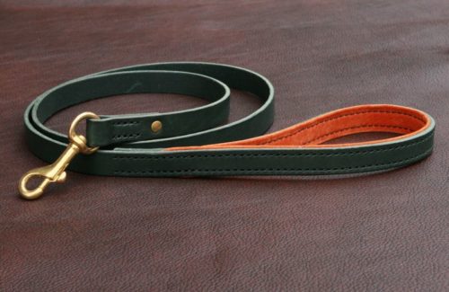 Laisse 1m20 en cuir VERT SAPIN & ORANGE
