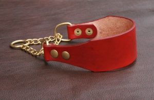Collier chien cuir ACAJOU - Chaine martingale LAITON