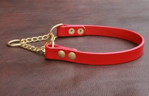 Collier chien cuir ROUGE - Chaine martingale laiton
