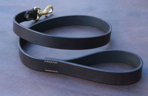 Laisse large 2.8 cm - 1m15 en cuir ACAJOU PROFOND