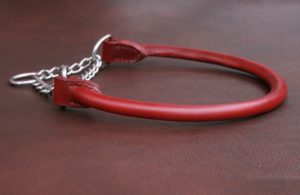 Collier chien cuir rond ACAJOU PROFOND - Chaîne martingale INOX